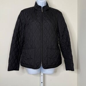 Women's Black Transitional Quilted Jacket Medium PrimaLoft Insulated Plaid Lined